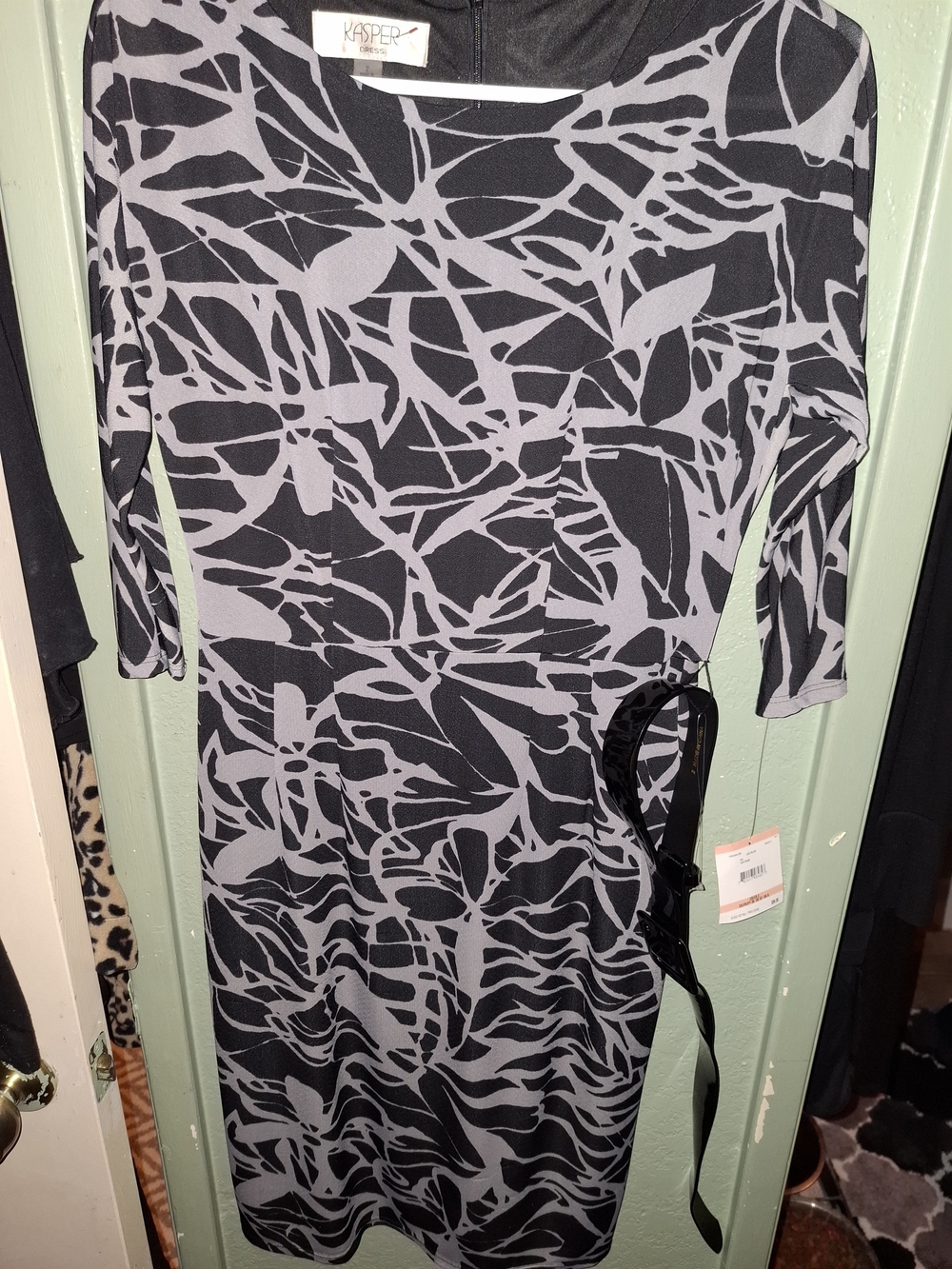 Kasper Black & Gray Patterned Sheath Dress